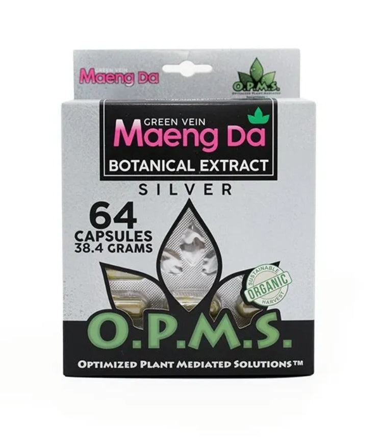 O.P.M.S. Silver Kratom Capsules - Green Vein Maeng Da (Box)