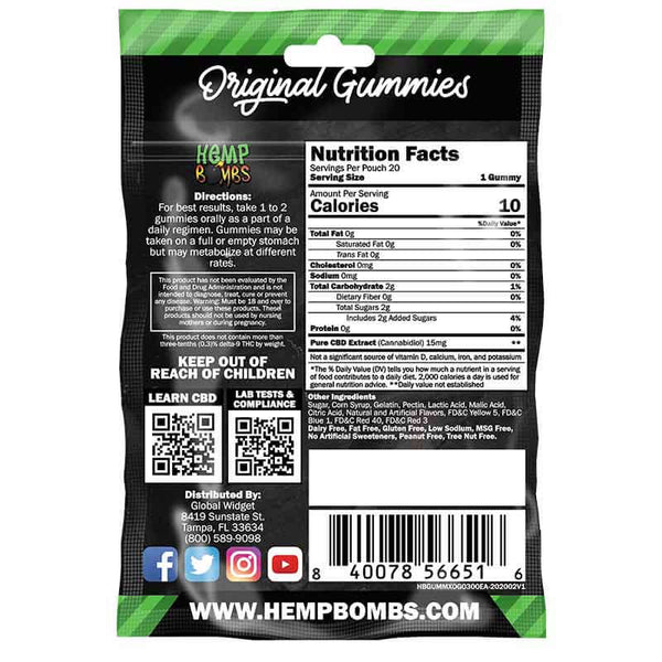 HEMP BOMBS CBD GUMMIES - 20ct (300mg)